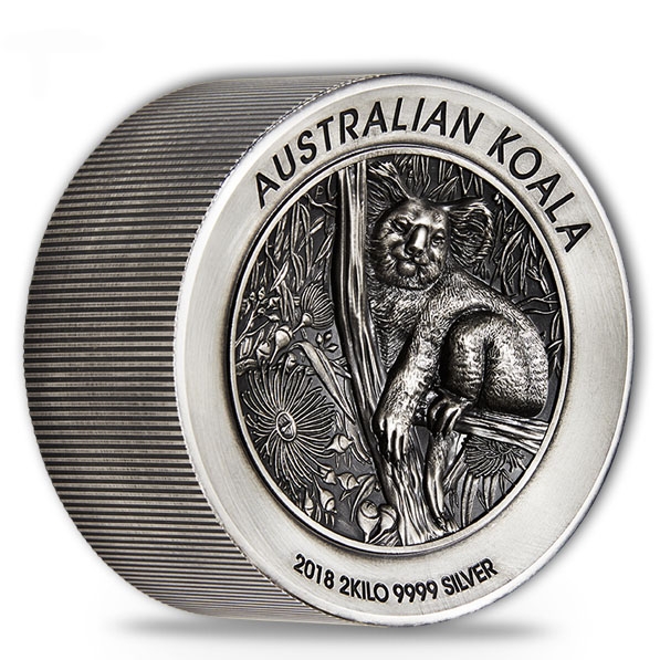 Koala 2 KG Silber - High Relief - Antique Finish *