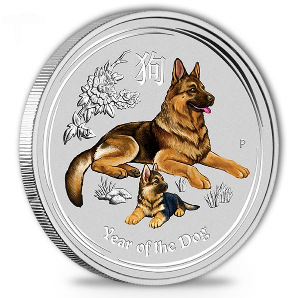 Lunar II Hund 2 Oz Silber 2018 - farbig -*