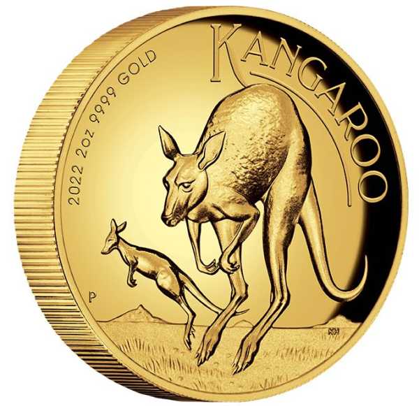 Australien Känguru 2 Unzen Goldmünze High Relief 2022