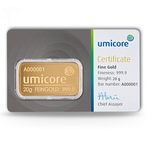 20 Gramm Goldbarren Umicore