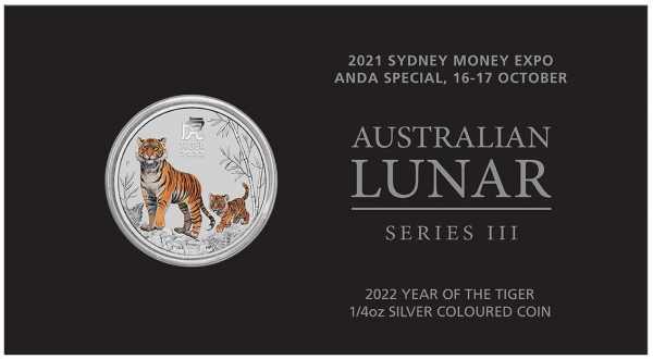 Sydney Coin Show - Lunar 3 Tiger 1/4 Oz Silber farbig + Blister*