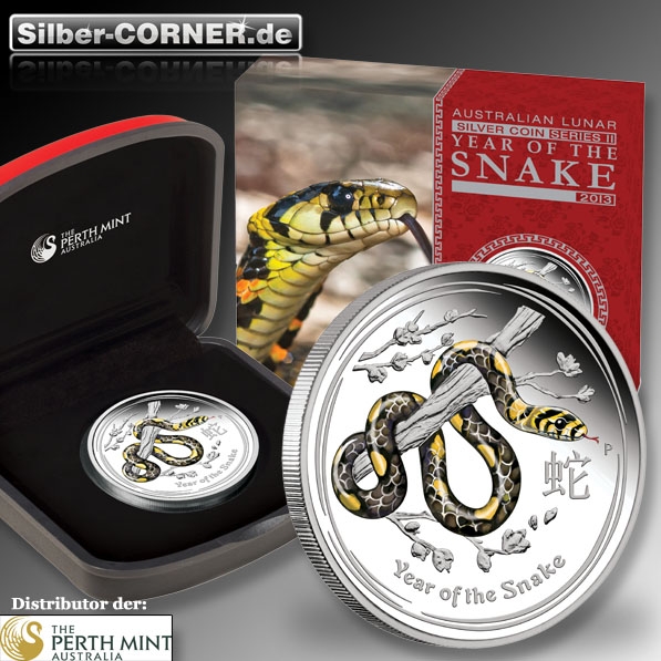 Lunar II Schlange 1 Unze Silber farbig 2013 Proof