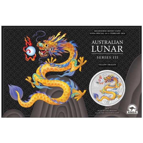 Lunar 3 - Drache - Melbourne Expo 1 Unze Silber coloriert + Blister