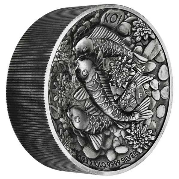 Koi Fish 2 KG Silber High Relief - Antik Finish 2023 + Box + COA