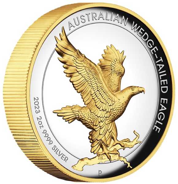 Wedge Tailed Eagle 2 Oz Silber High Relief Gilded 2023 + Box + COA