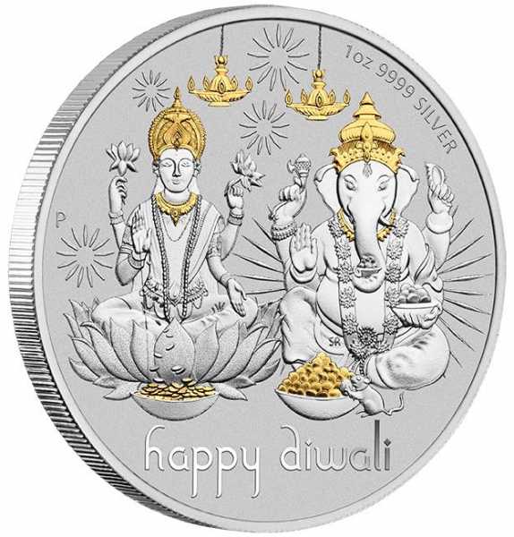 Diwali 1 Unze Silber 2021 - vergoldet - Box +COA*