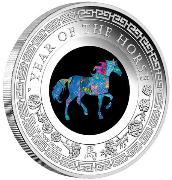 Lunar Pferd Opal 1 Unze Silbermünze 2026