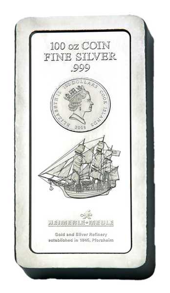 Heimerle + Meule 100 oz Silber-Münzbarren Cook Island