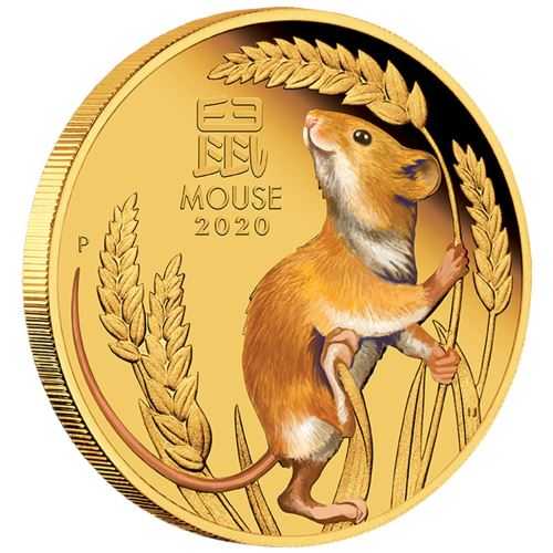 Lunar 3 Jahr der Maus 1/10 Oz Gold farbig 2020