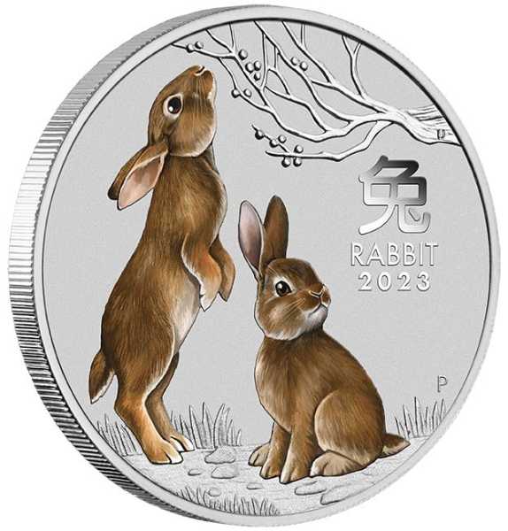 2 Unzen Silbermünze Lunar Hase Perth Mint farbig