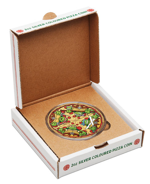 Teenage Mutant Ninja Turtles 2025 – 2oz Silbermünze in Pizzaform, coloriert