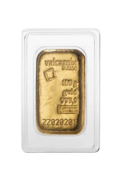 Valcambi 100 Gramm Goldbarren gegossen