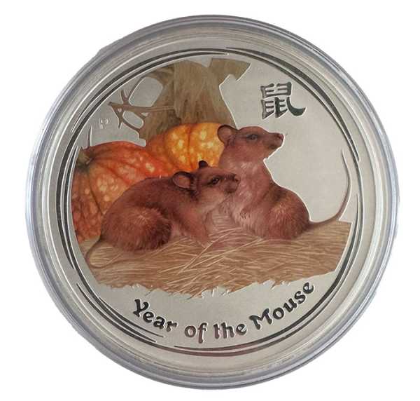 Lunar II Maus 10 Oz Silber farbig 2008 Revers Motiv Rückseite