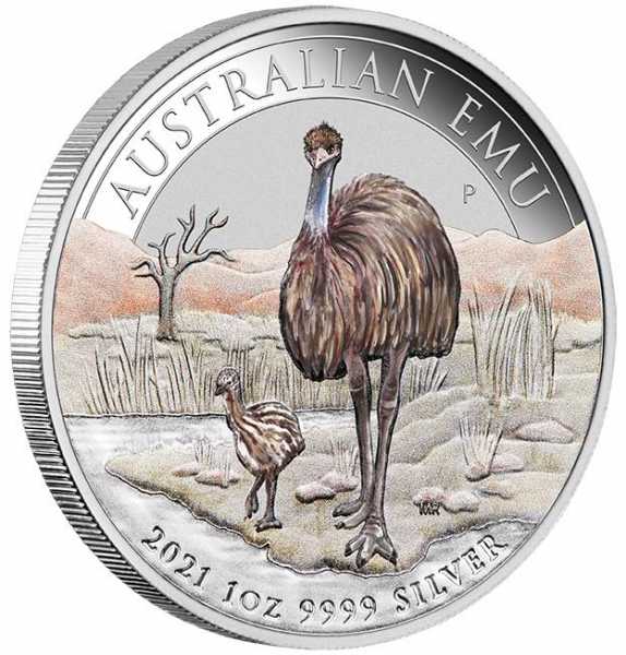 ANDA Melbourne - Emu - 1 Unze Silber 2021 coloriert +Box +COA*