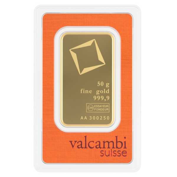 Valcambi 50 Gramm Goldbarren geprägt kaufen 