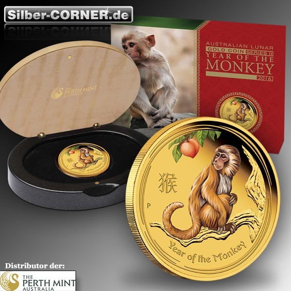 1 Oz Gold coloriert Jahr des Affen
