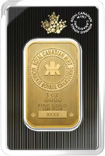 Vorderseite Royal Canadian Mint 1 Unze Goldbarren 999.9