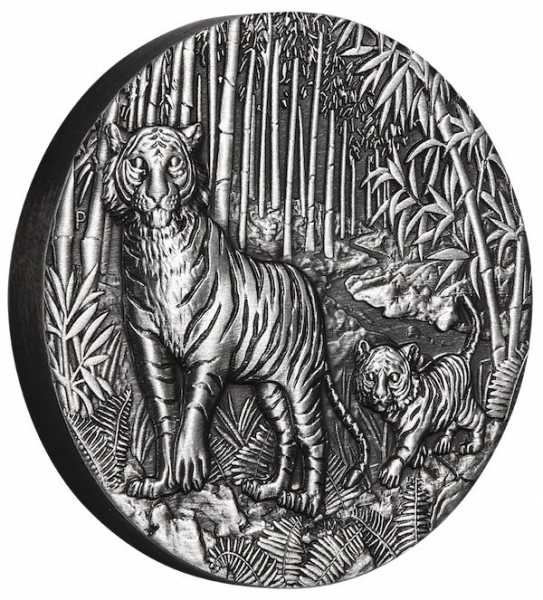 Luana 3 Tiger 2 Unzen Silbermünze Antik Finish 2022