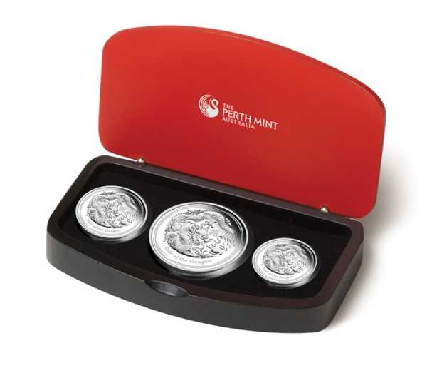 Lunar II Drache 3 Coin Set Silber Proof 2012