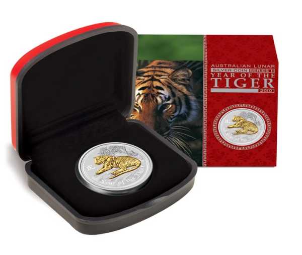 Lunar II 1 Unze Tiger gilded 2010 
