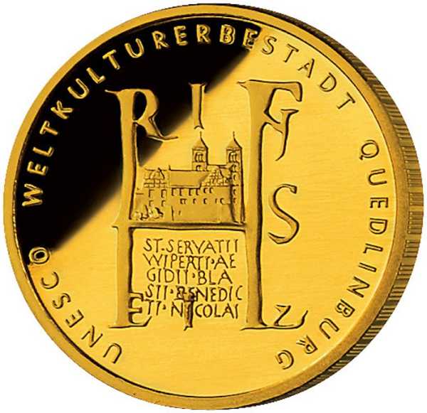 100 Euro Gold Quedlinburg 2003 Motivseite Stiftskirche Silber-CORNER.de