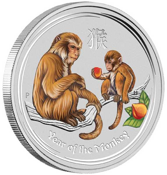 Lunar II Affe 1 Unze Silbermünze farbig 2016 