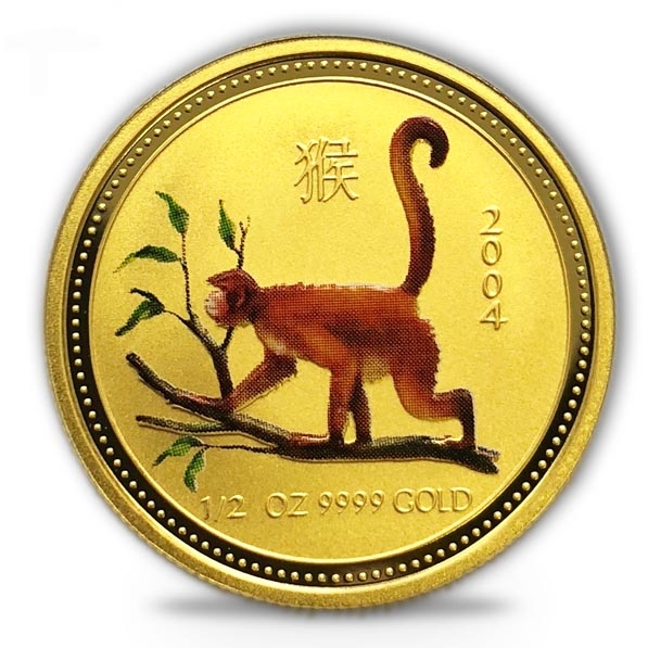 Lunar I Affe 1/4 Oz Gold coloriert 2004