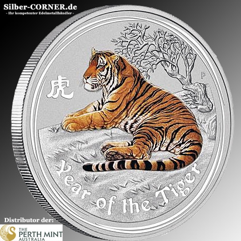 5 Oz Silber Lunar II farbig Tiger 2010*