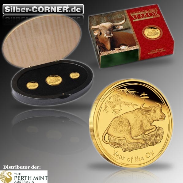 Lunar II Ochse 3 Coin Set Gold Polierte Platte 2009