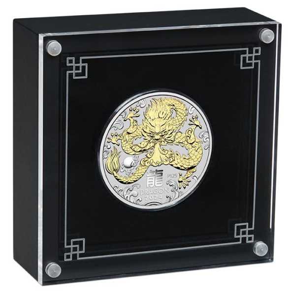 Lunar 3 - Drache - 1 Unze Silber - gilded - 2024 + Box + COA*