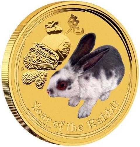 Lunar II Hase 1/20 Unze Goldmünze farbig 2011