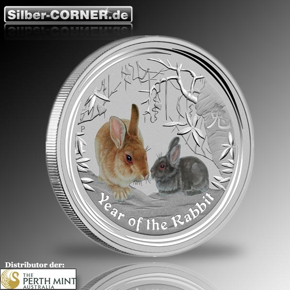 Lunar II Hase 2011 5 Oz Silber farbig*