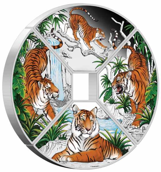 Jahr des Tigers - Quadrant - 4 x 1 Unze Silber Proof + Box +Zertifikat*