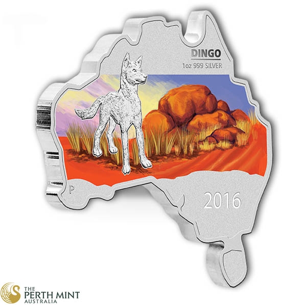 Map Shaped - Dingo - 2016 1 Oz Silber +Box +COA*