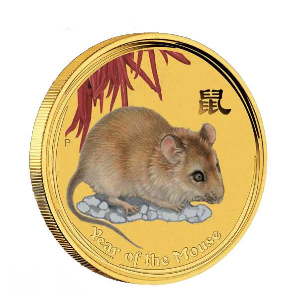 Lunar II Jahr der Maus 1/10 Oz Gold farbig coloriert 2008