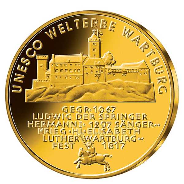 Bildseite 100 Euro Goldmünze Wartburg 2011 UNESCO Motiv