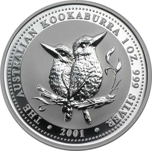 Australien Kookaburra 2001 1 oz Silber Motiv zwei Vögel auf Ast