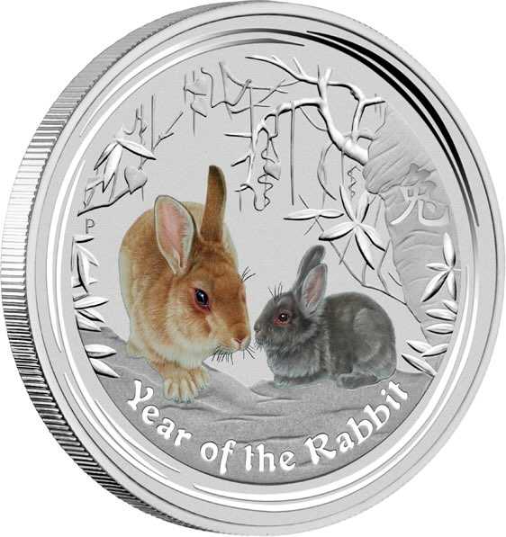 Lunar II Hase 2 Oz Silbermünze farbig 2011