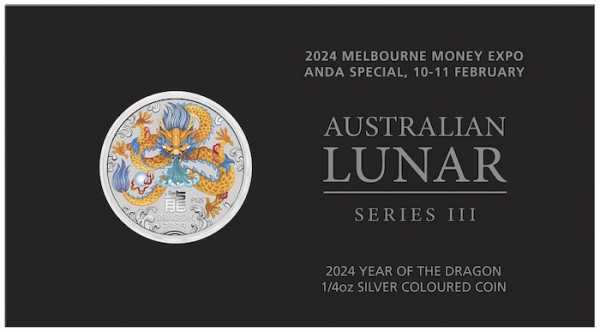 Lunar - Drache - Melbourne Expo 1/4 oz Silber farbig 2024 im Blister*