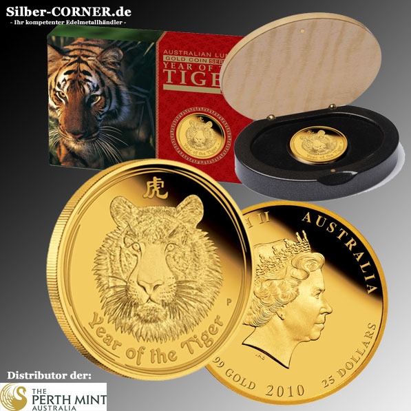 Lunar "Tiger" 2010 1/4 Oz Gold Proof + Box + Zerti.