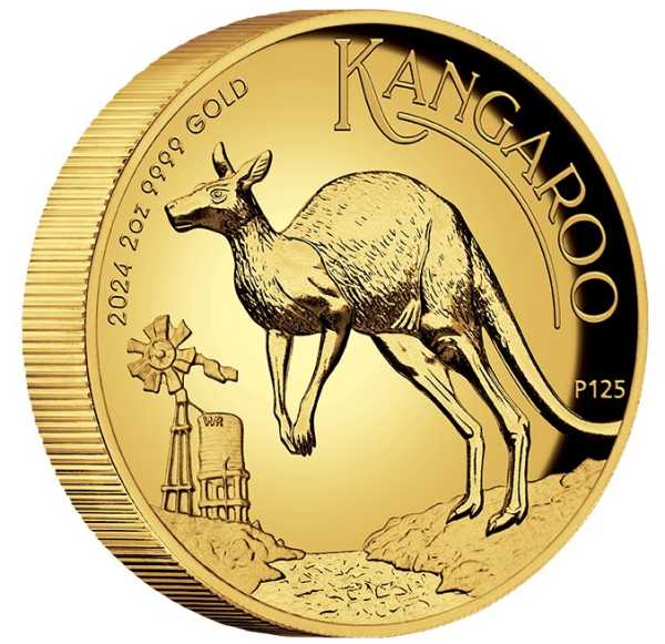 Australien Känguru - High Relief - 2 Unzen Gold 2024 +Box +COA