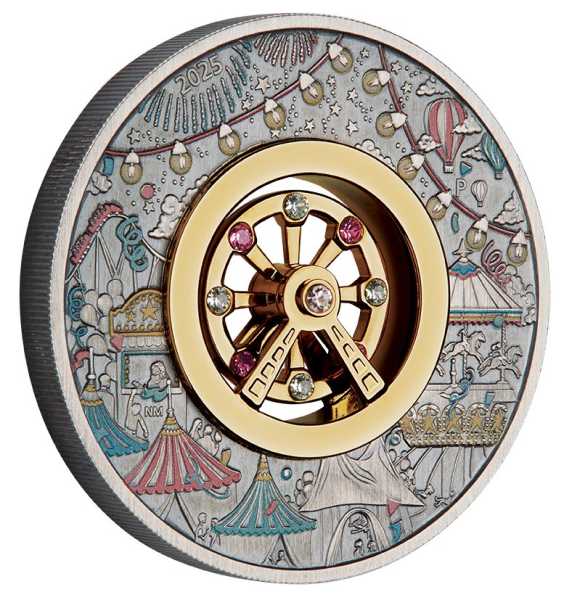 Riesenrad 2025 – Silbermünze mit drehbarem Element und coloured Design
