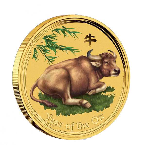 Lunar II Ochse 1 Unze Gold farbig 2009