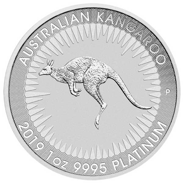 Motivseite der 1 oz Platinmünze Australien Känguru mit dem "Red Kangaroo"-Motiv.