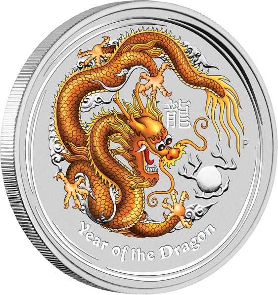 Lunar II Jahr des Drachen 1 Unze Silber farbig goldfarben 2012