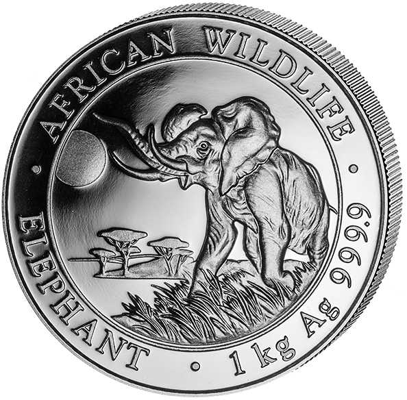 Motivseite der 1 kg Silbermünze Somalia Elefant 2016 African Wildlife.