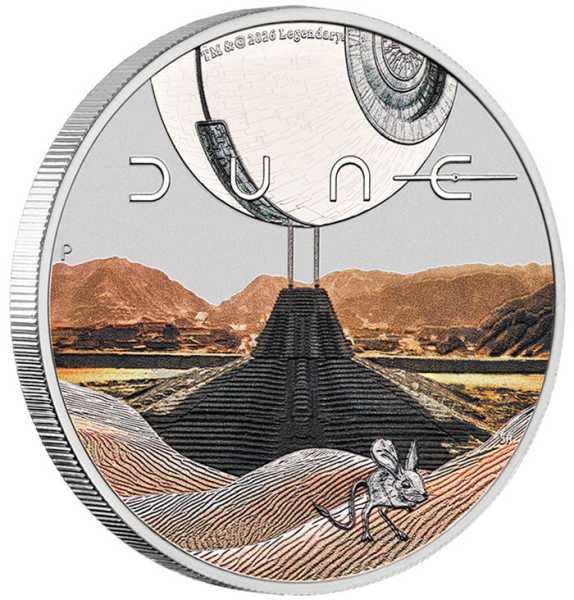 Dune 1 Oz Silbermünze farbig 2026 Revers Arrakis Motiv