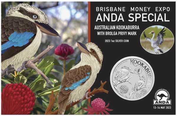 Kookaburra - Brisbane Expo - 1 Unze Silber Privy Mark Brolga 2023*