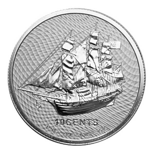 Vorderseite der 1/10 oz Silbermünze Cook Islands mit Segelschiff HMS Bounty.