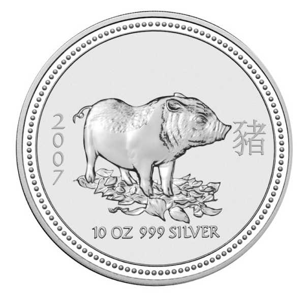 Lunar I Schwein 2007 10 Oz Silber – Motivseite